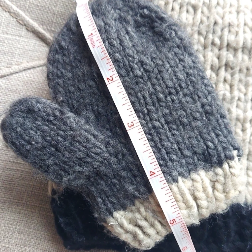 Toddler Bear ears Beanie Hat and Mitten Set - cream gray - size 3-6